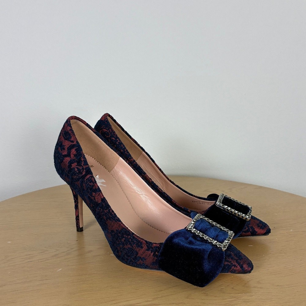 J. Crew Elsie Pump Women's 7 Velvet Brocade Rhinestone Bow Chic Formal Party - Picture 4 of 8